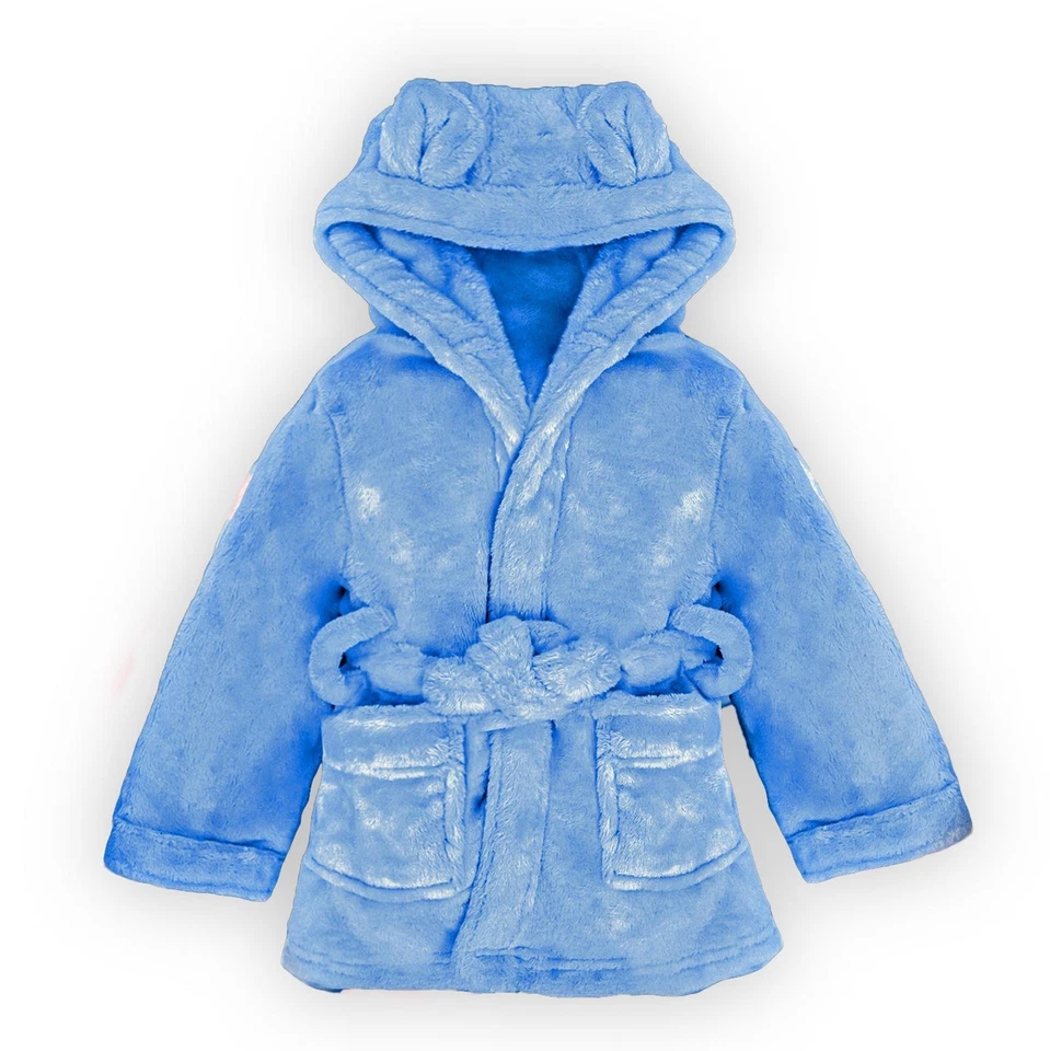 BABY TOGS Baby Boy Cosy Dressing Gown, Hooded Fleece Robe, Teddy Bear Ears Blue 6-24 Month