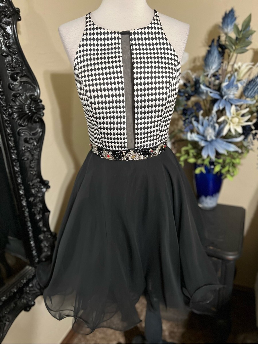 black and gold harlequin dress Hannah S #27105 Prom Homecoming Mini Dress Size 4 handlooms