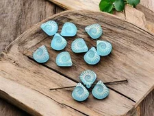 12x11mm Etched Blue Aqua AB Czech Glass Laser Etched Briolette Beads - 12 Beads