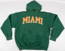 Vintage 1980s University of Miami UM Hurricanes Hoodie Green USA Made Men's XL