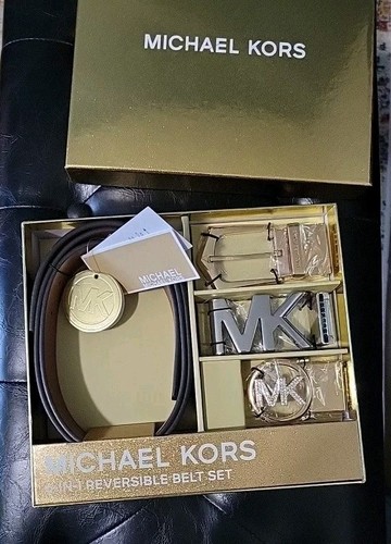 MICHAEL KORS 6-IN-1 REVERSIBLE BELT SET Black MK Logo Women's $148 NEW - Picture 3 of 9