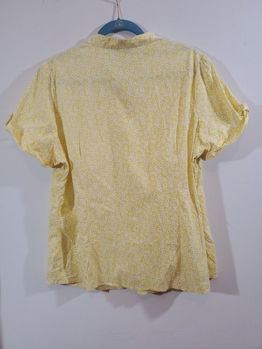 St John's Bay 2X Yellow Floral Cotton Roll Tab Short Sleeve Pintuck Blouse - Picture 6 of 9