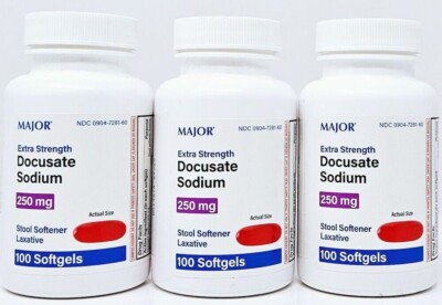 Major Docusate Sodium 250 mg Softgels Stool Softener 100ct -3 Pack