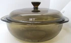 Vintage Corning Ware Pyrex Glass Amber/Brown 023-N Round 1.5 L Casserole & Lid