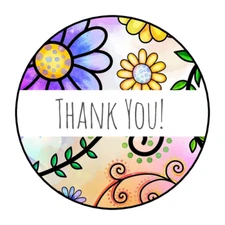 30 THANK YOU STICKERS ENVELOPE SEALS LABELS 1.5" ROUND FLORAL ABSTRACT FLOWERS