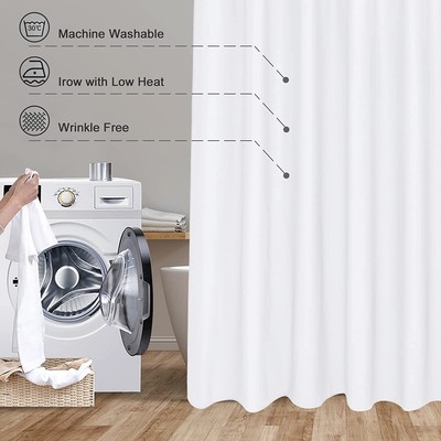 OEKO-TEX Extra Long Fabric Shower Curtain Liner – White, Waterproof, Weighted Hem, 70x84