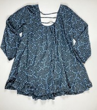 Free People Navy Blue Floral Open Back Tunic Dress Womens Sz Small Boho Style