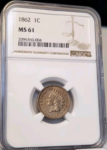 1862 Indian Head Cent 1c NGC MS61 Copper Nickel 