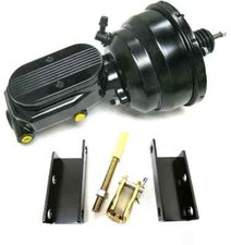 Universal 8 Dual Black Power Brake Booster Milled Master Straight Bracket Kit