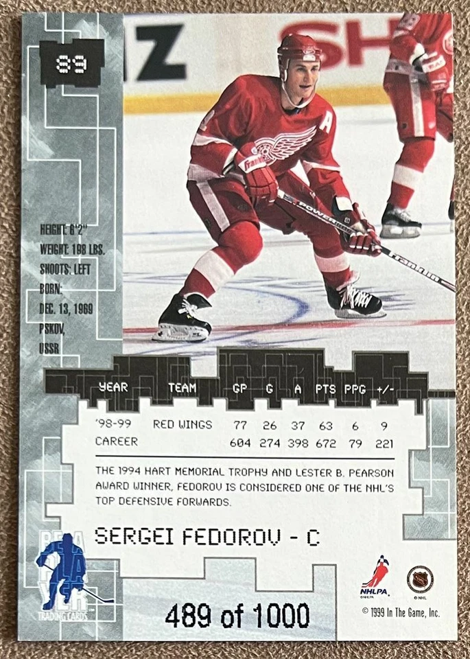 1999-00 Be a Player Millennium RUBY Sergei Fedorov /1000 Detroit Red Wings #89 - Image 2 of 2
