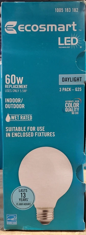 Lot(6) 3-Pk EcoSmart 60-Watt Equivalent G25 Globe Dimmable ENERGY STAR Frosted - Image 4 of 4