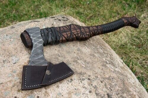 "Custom Handmade High Carbon Steel Hunting Viking Tactical Tomahawk Hatchets Axe - Picture 4 of 5