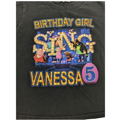 Sing Birthday Shirt Vanessa 5 Years Old Girls Tee Black - Picture 3 of 6