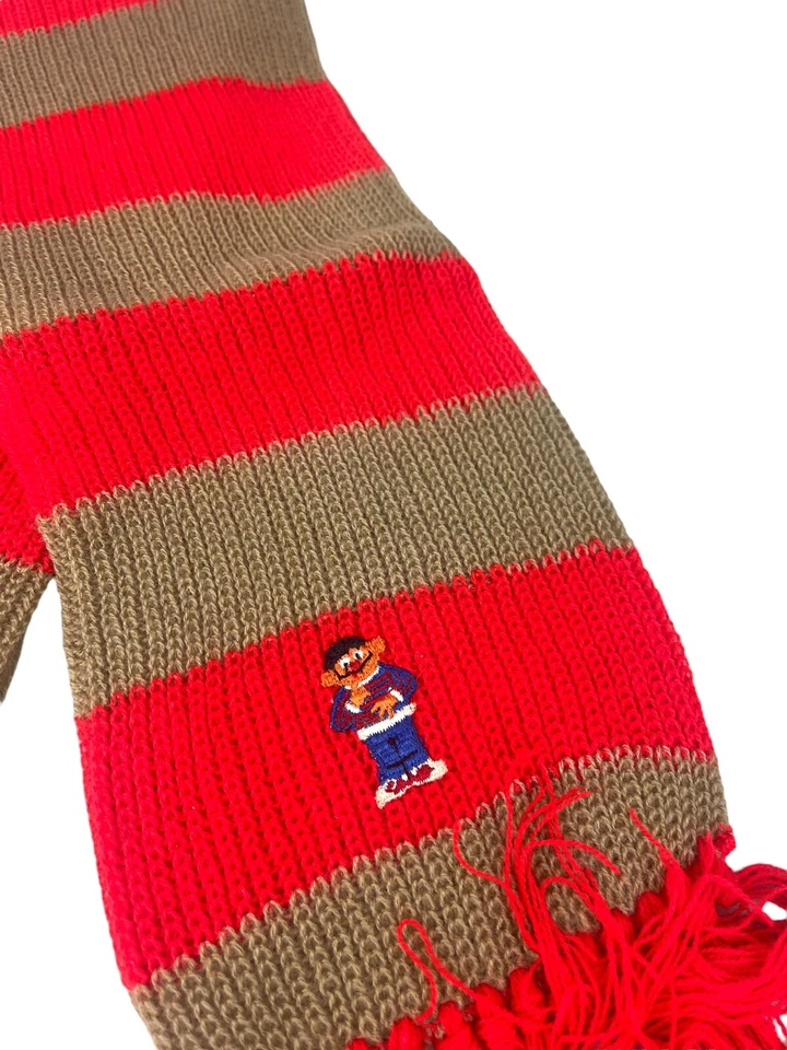 Bufanda vintage de 35”x6,5” tejida calle sésamo roja y marrón Ernie Kid’s para niños Foto 2 de 3