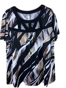 Perseption-Womens-2X-Black-White-Tan-Geometric-Print-Tunic-Top-Cut-Out-Neckline