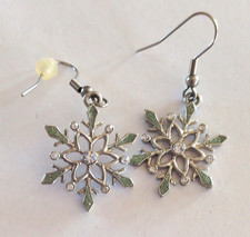 Silver Tone Snowflake Dangle/Drop Hook Earrings Clear Rhinestones