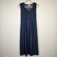 VTG Vermont Country Store Denim Maxi Dress Sz MP Pintuck Jumper Prairie Cottage