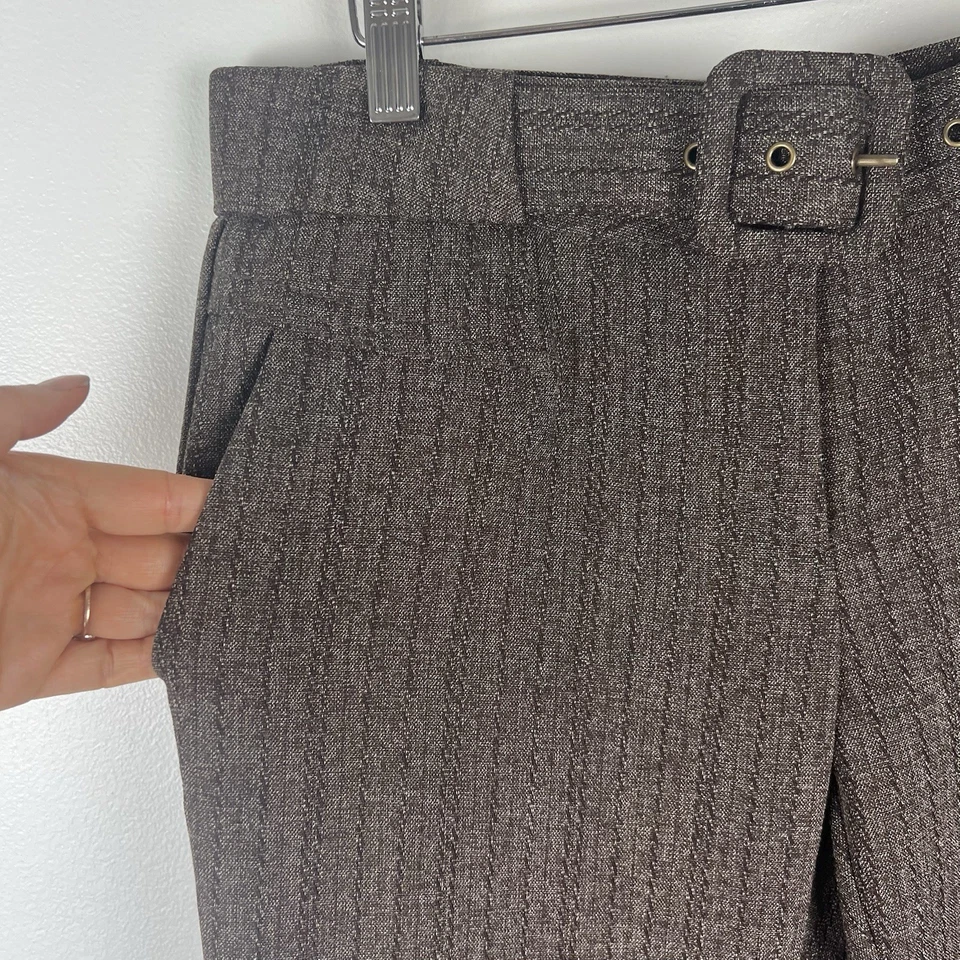 Винтажный Y2K XOXO брюки женщин 3/4 коричневый заколка в полоску заниженной широкой ноги подпоясанный - Изображение 3 из 4