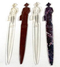 4 ~ VINTAGE FULLER BRUSH PLASTIC LETTER OPENERS ~ CLEAR (2)/BROWN/MARBLED MULTI