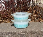 2 Vtg PYREX Amish Butterprint Turquoise Casserole 1 & 1.5 PT - 471 & 472 w/Lids