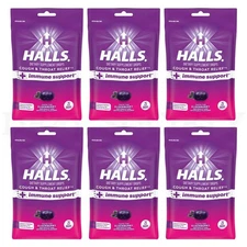 HALLS Throat Relief + Immune Support Elderberry Cough Drops 25ct Lot of 6