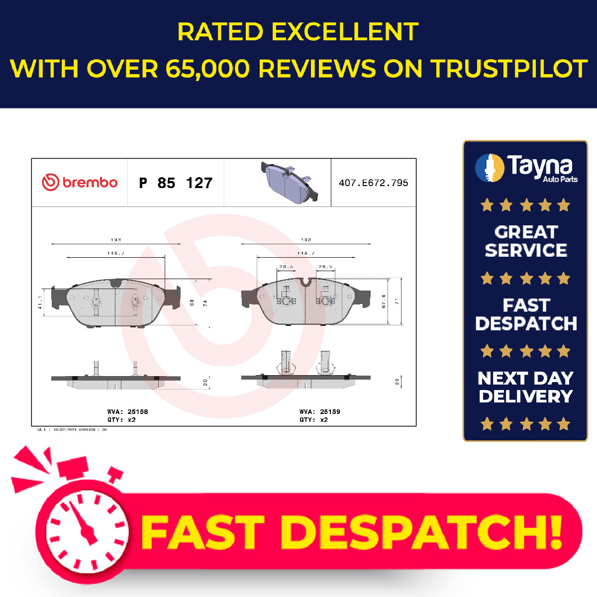 Brake Pads Set fits AUDI A7 4G 3.0D Front 10 to 18 Brembo 4G0698151AJ 4G0698151B