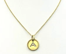 David Yurman Initial "A" 18k Yellow Gold & Diamond Cable Pendant Necklace 18"