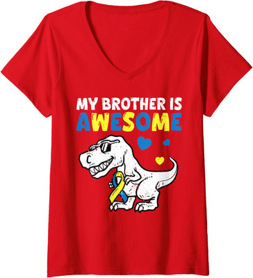 Down Right Awesome Dino Syndrome Awareness Support Ladies' V-Neck Tshirt