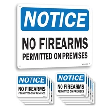 No Firearms Permitted On Premises OSHA Notice Sign Metal, Decal - 5 or 10 Pack