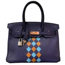 HERMES Birkin 30 Tressage Swift Epsom Handbag Bleu Encre Stamp D (2019)