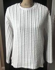 ZARA Quilted Textured Stripe Sweatshirt Top White Gray Buttons Size S Oversized
