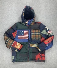 Polo Ralph Lauren Hooded Full Zip Down Puffer Jacket Patchwork 802001 Men Medium