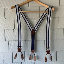 Vintage Blue  White Striped Swanky Men's Suspenders w/Br Leather  Gold Buckles