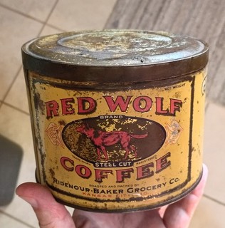 Very RARE Old "RED WOLF" COFFEE One Pound TIN CAN....Kansas City