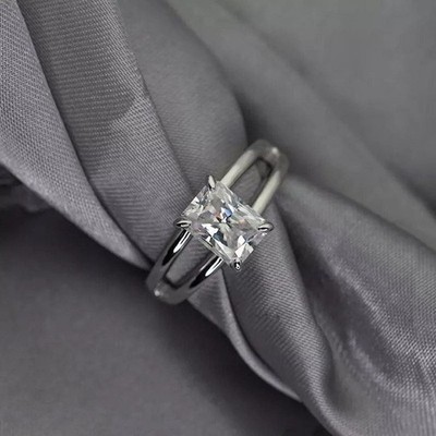 2.00 CT Radiant Cut Split Shank Moissanite Engagement Ring 14K White Gold Plated