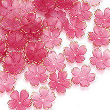 120Pcs Cherry Blossom Acrylic Flower Beads, Shiny Gold-Plated Floral Spacer Bead