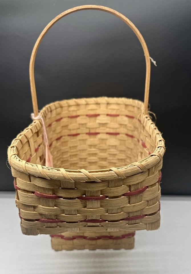 Vintage Wicker Stair Step Basket Organizer Fixed Handle Rustic Cottage Farmhouse - Image 2 of 4