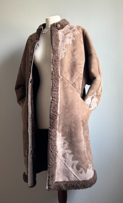 VINTAGE LAMMFELL SHEARLING MANTEL 14 16 lang Wildleder Wolle Made Finland FRIITALA
