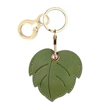 Leather Keychain Holder Case Compatible with AirTag,Cute air tag Cover Leaf