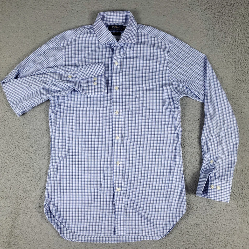 Camisa Polo Ralph Lauren Para Hombre Mediana Azul Blanca A Cuadros Fácil Cuidado Algodón Elástico Foto 2 de 4