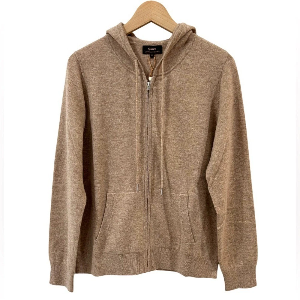Quince Women's Mongolian Cashmere Full Zip Hoodie Medium M oatmeal NWT