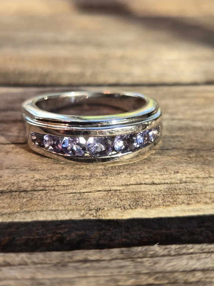 Anillo de diseñador de tanzanita de oro blanco rodio sobre plata esterlina maciza talla 6 Foto 2 de 4