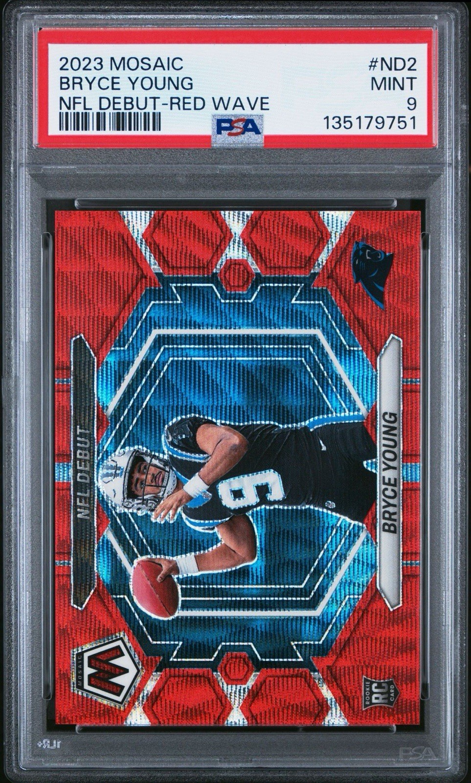 Bryce Young 2023 Panini Mosaic NFL Debut Red Wave Prizm #/9 RC PSA 9 Mint Pop 1