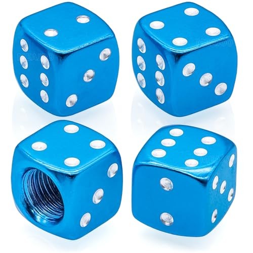 4PCS Aluminum Dice Tire Valve Stem Caps, Universal 4 pcs Dice-Light Blue - Bild 2 von 8