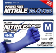 Beastek Nitrile Exam Gloves, 4.0 Mil 100 Pcs, Powder-Free Latex-Free Medical Coo