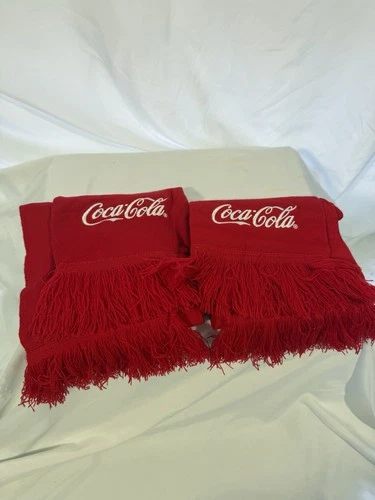 Red Coca-Cola Scarf Embroidered Logo Coke Vintage Coke Advertising Winter 2x Set