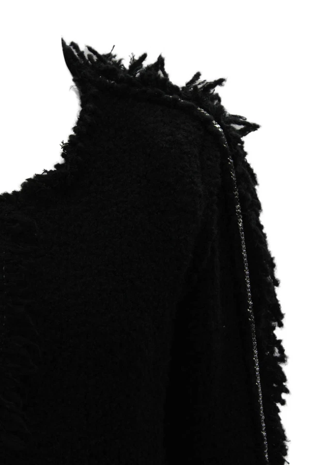 IRO женщин бахрома края текстурированная цепочка деталь длинным рукавом куртка черный размер 40 - Изображение 2 из 4