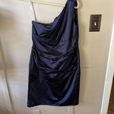 David’s Bridal Mini Dress Formal Size 12 Navy Blue Soft Stylish One Shoulder