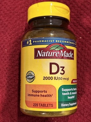 Nature Made D3 2000 IU Supports Bone Teeth & Muscle Health 220 Tablets Exp 02/27