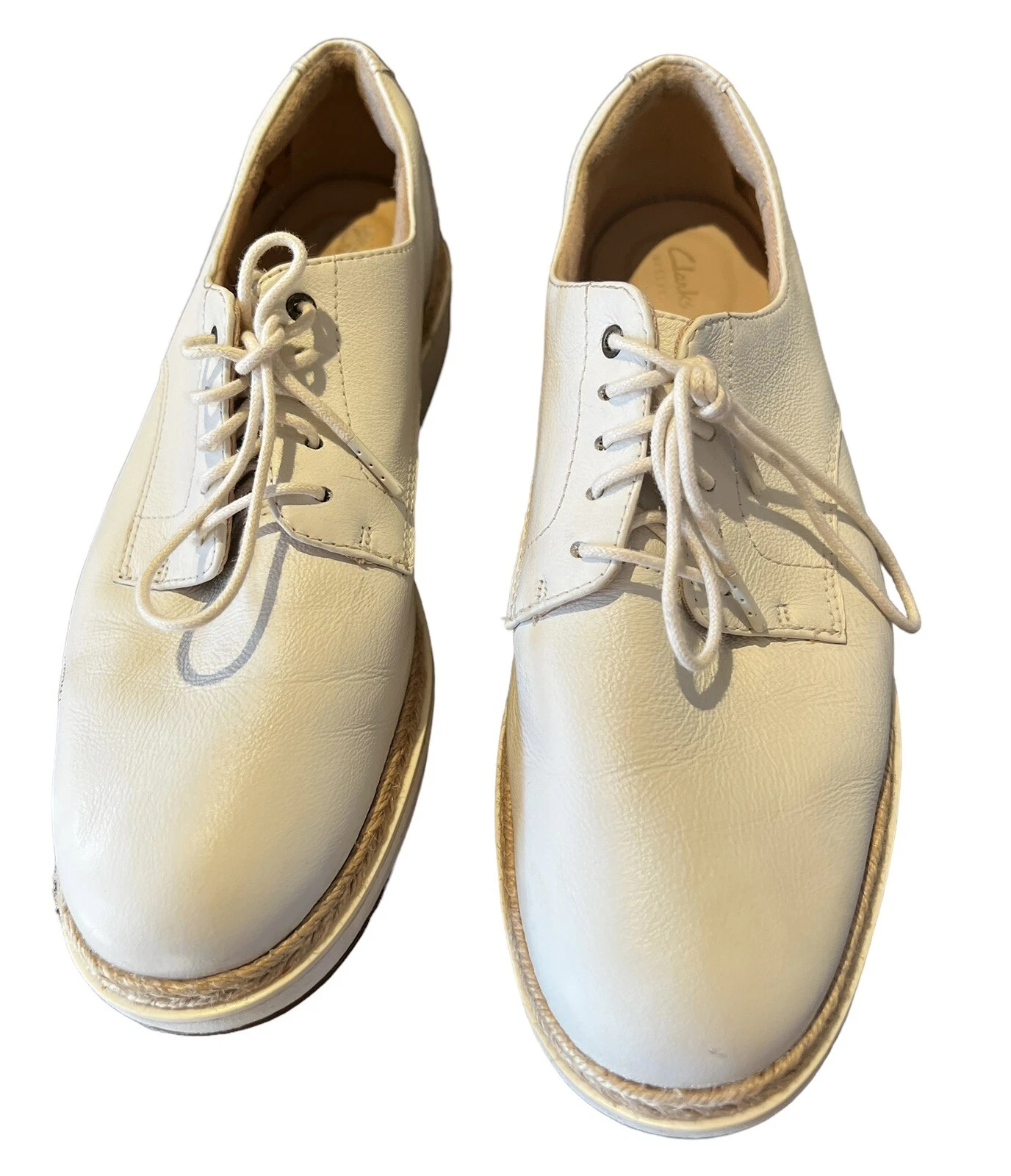 Scarpe Oxford Clarks donna taglia 8 5 M bianche plateau pelle